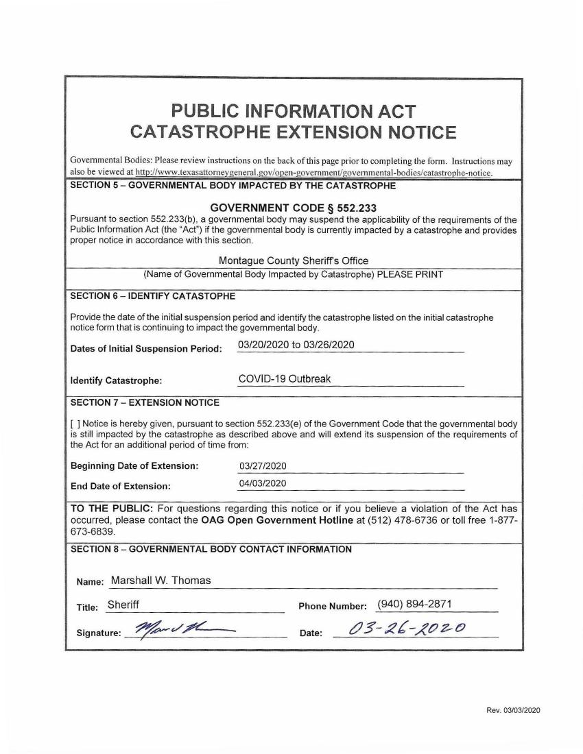 Submitted Catastrophe Notices Office Of The Attorney General