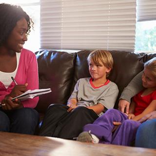 Case worker with children